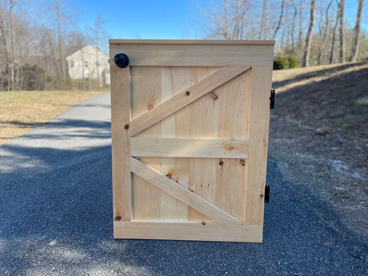 Custom K-Frame wooden indoor gate with reinforced diagonal support built by Oak Street Gates