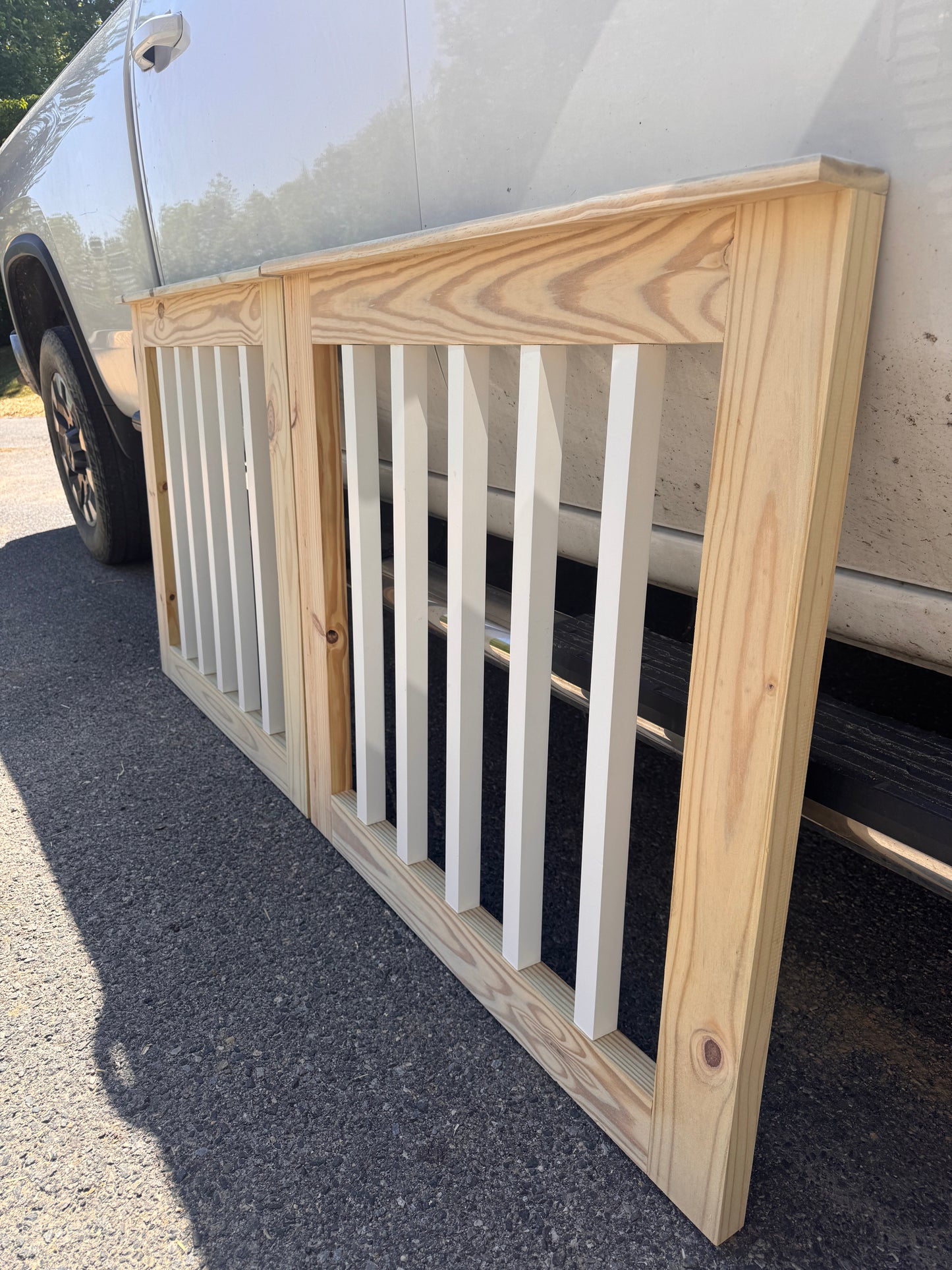 Custom Double Patio Gate with White Square Balusters – Wooden Deck Gate for Pets & Children