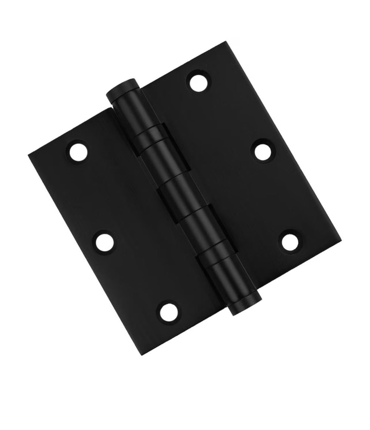 Black metal hinge on a white background