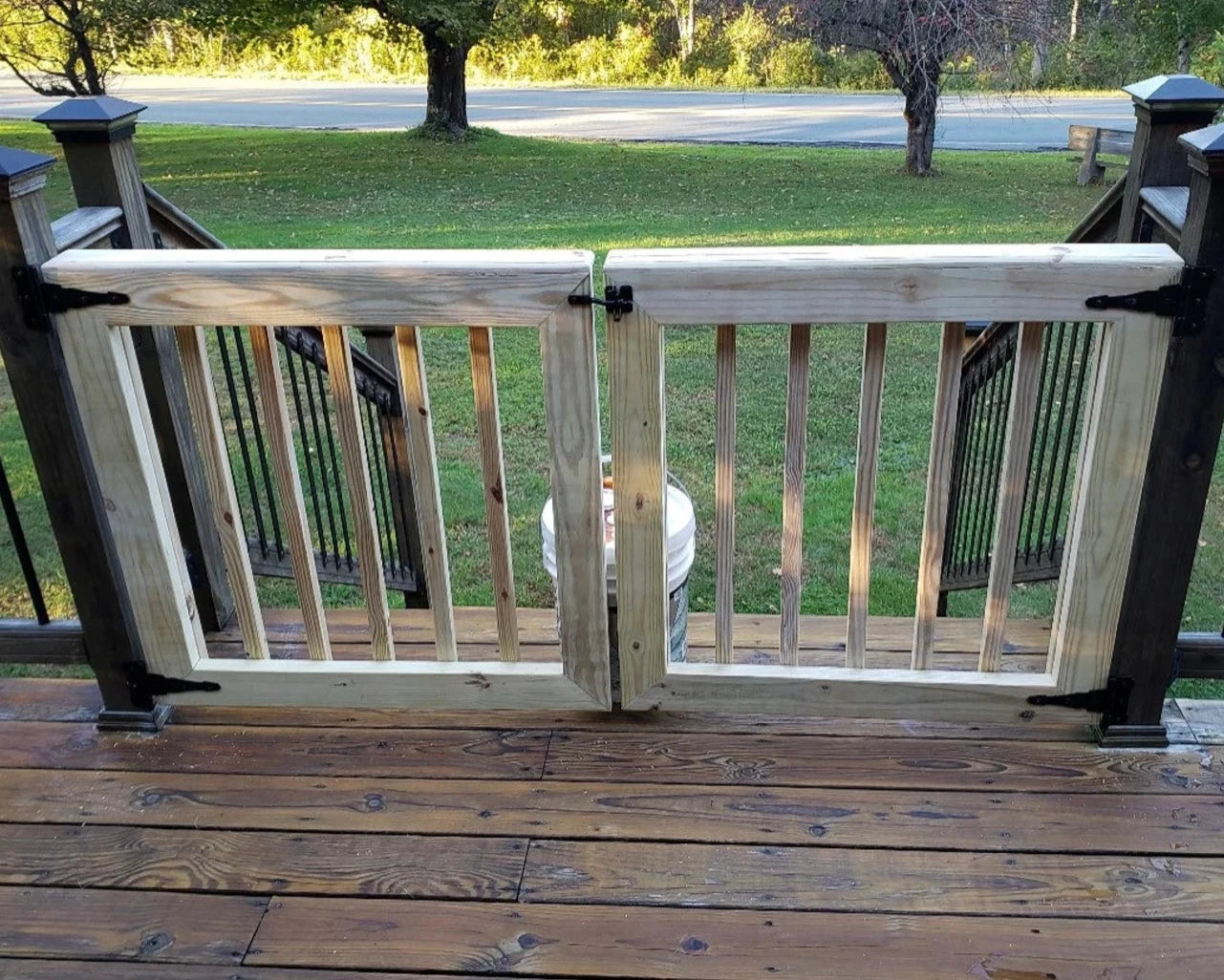 Front View of Custom Wooden Double Baluster Gate for Patio or Deck - Handmade Outdoor Gate with Durability and Security