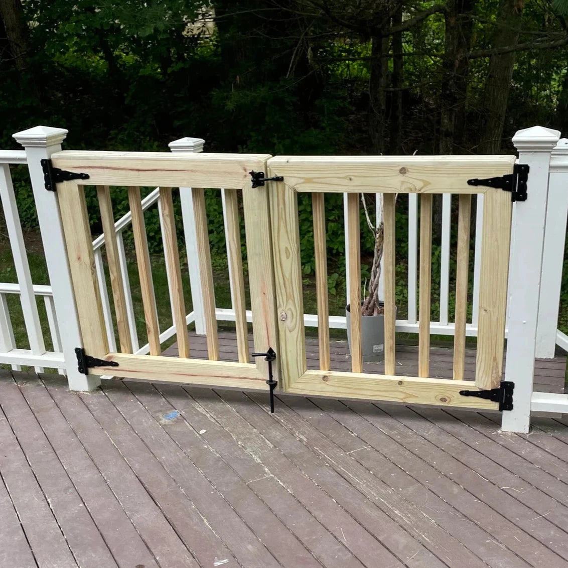 Front view of Custom Wooden Double Baluster Gate for Patio or Deck - Handmade Wooden Gate for Outdoor Spaces