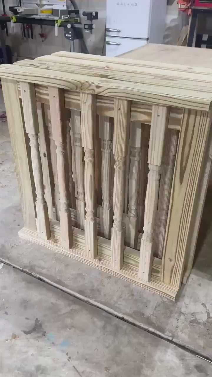 Video demonstration of a double decorative wooden baluster gate, illustrating its design features, functionality, and smooth operation